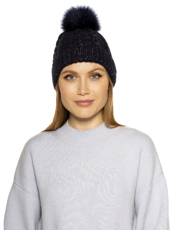 Angela Cable Knit Beanie With Pom