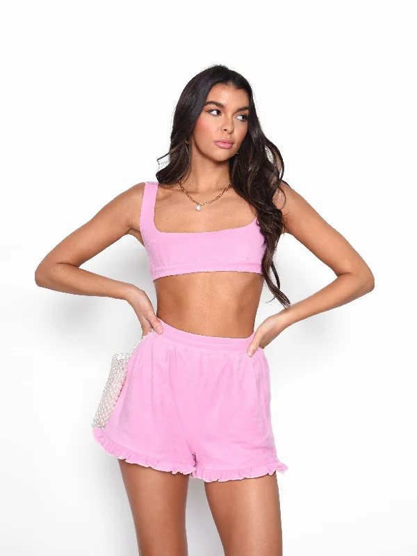 Glamorous Pink Frill Hem Towelling Shorts