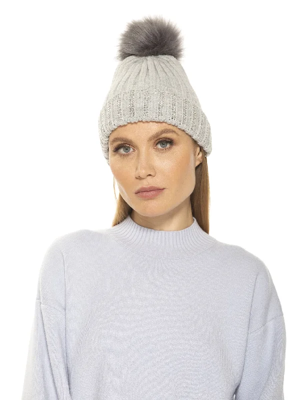 Darla Knitted Beanie With Rhinestones And Pom Pom