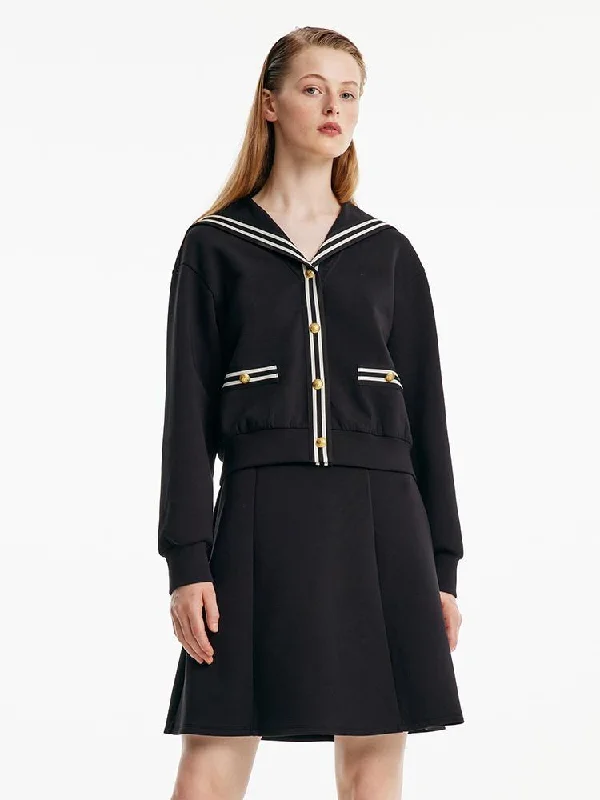 Black Tank Dress And Sailor Collar Jacket Two-piece Set