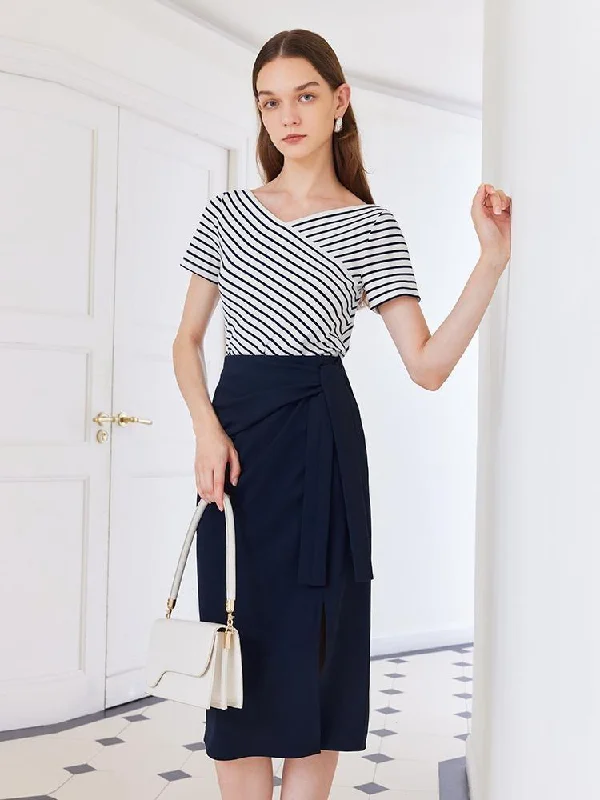 Blue And White Stripe T-shirt And Skirt Two-Piece Set