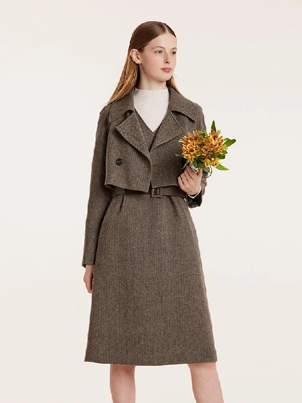 Washable Wool Crop Women Jacket And Vest Dress Suit