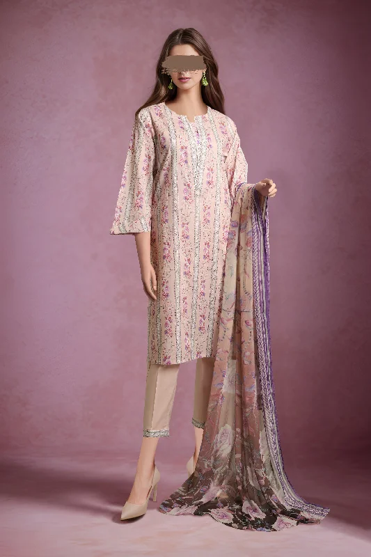 Printed Cambric Stitched 3 Piece with Chiffon Dupatta