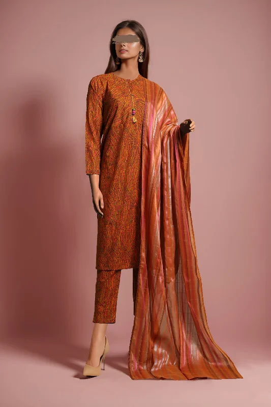 Printed Khaddar Stitched 3 Piece