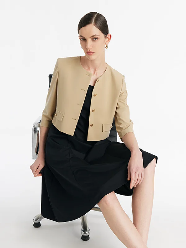 Single-Breasted Crop Jacket And Vest Midi Dress Two-Piece Set