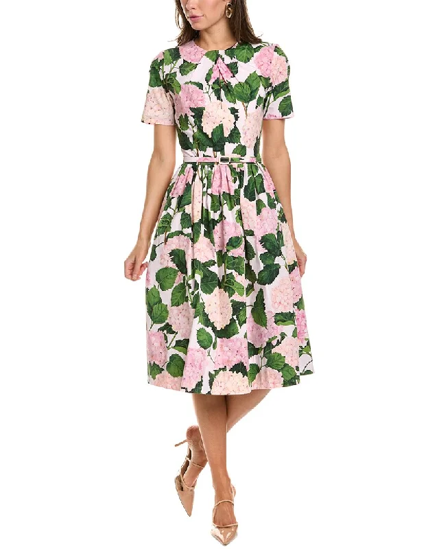 Oscar de la Renta Hydrangea Print Midi Dress