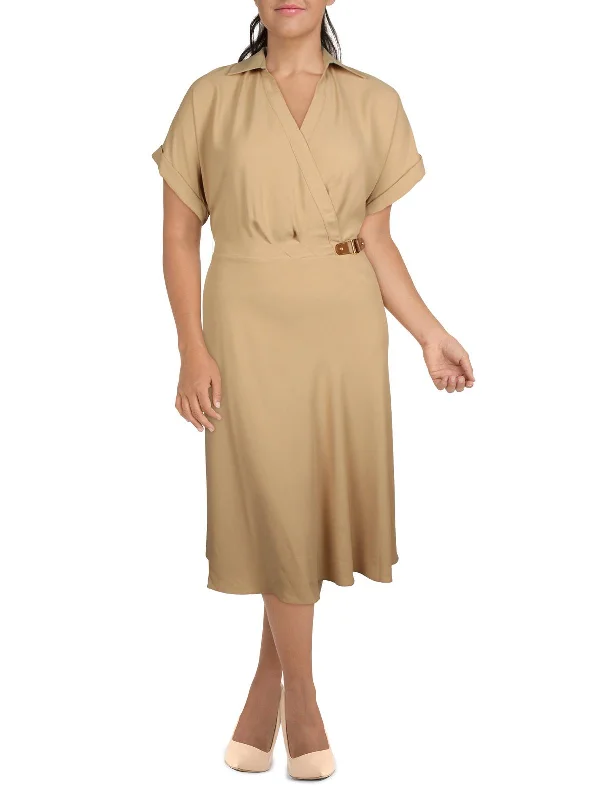 Plus Womens Surplice Tea Midi Dress