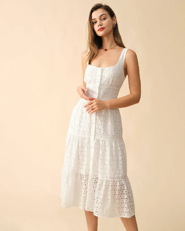 The Square Neck Tiered Hem Midi Dress