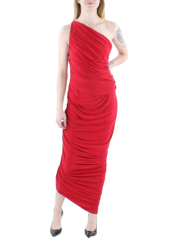 Womens Ruched One Shoulder Midi Dress