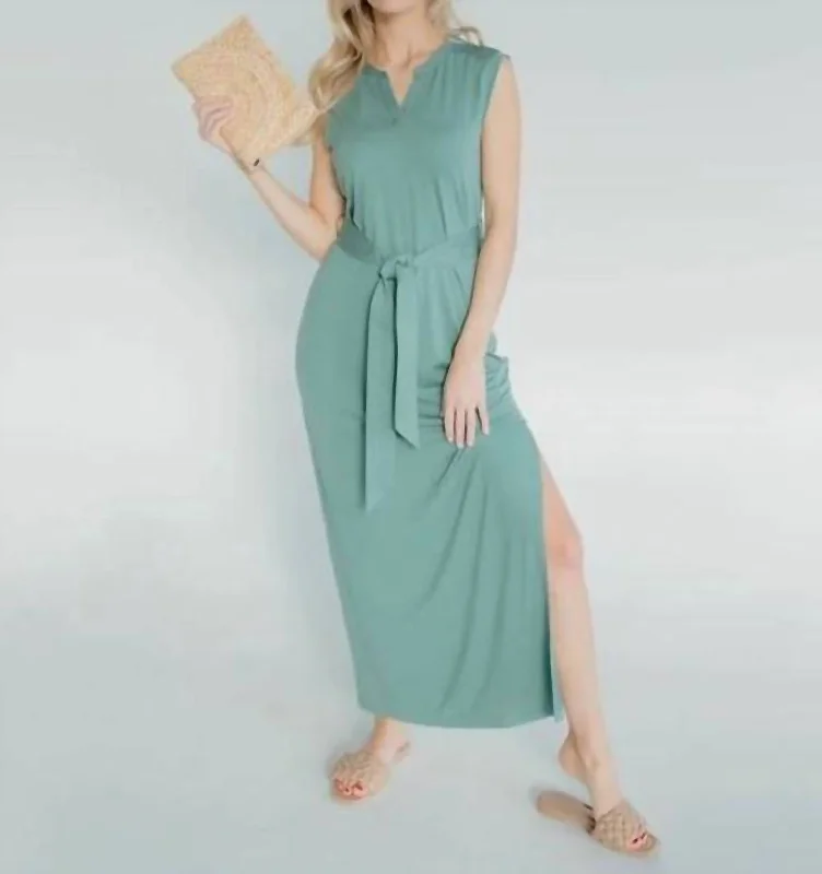 Charlotte Belted Maxi Dress In Green