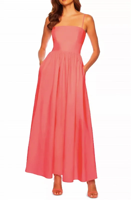 Cotton Cutout Back Maxi Dress In Pink Grapefruit