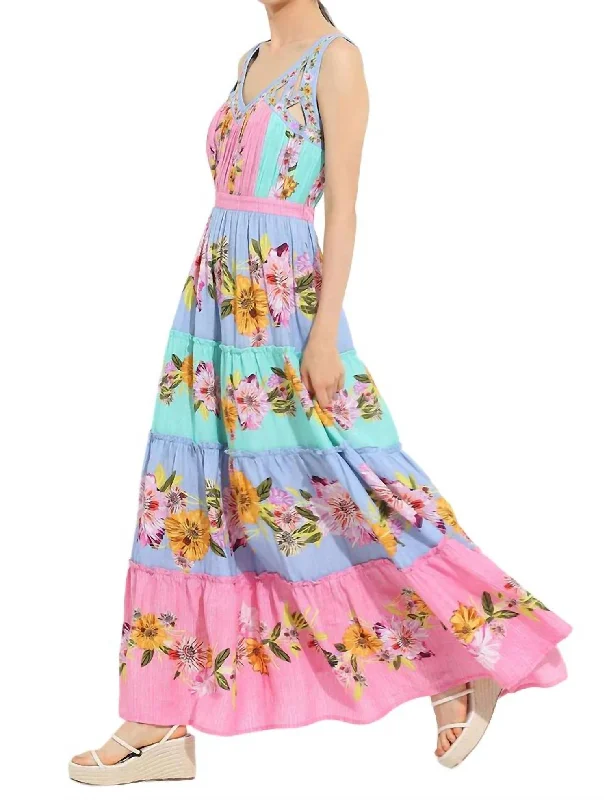 Kelli Cutout Tiered Maxi Dress In Pink Multi