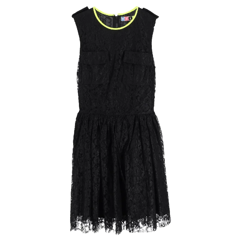 MSGM Mini Skater Dress in Black Lace