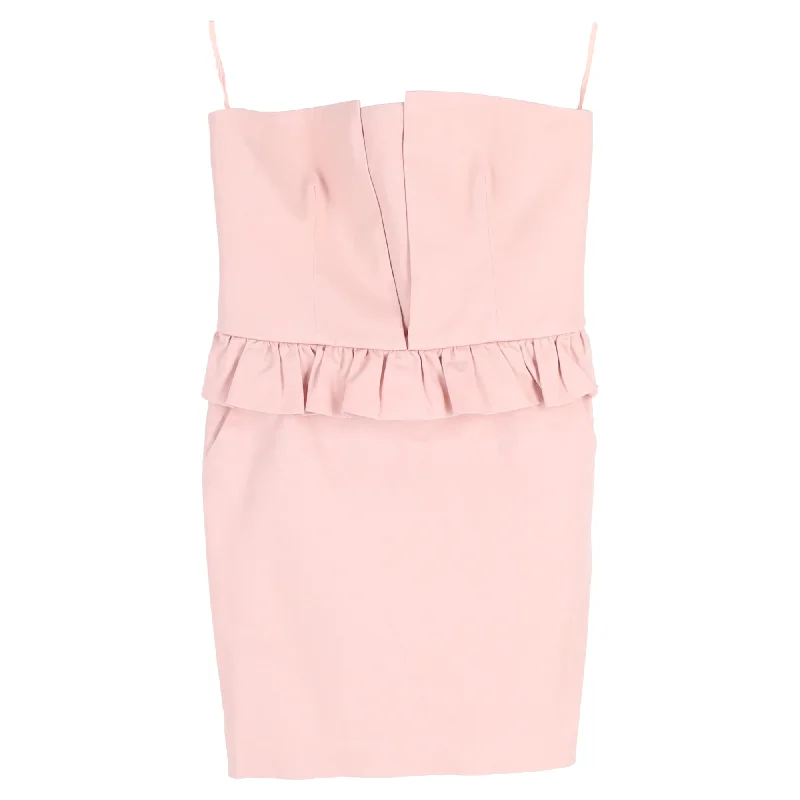 RED Valentino Ruffled Strapless Mini Dress in Pink Wool