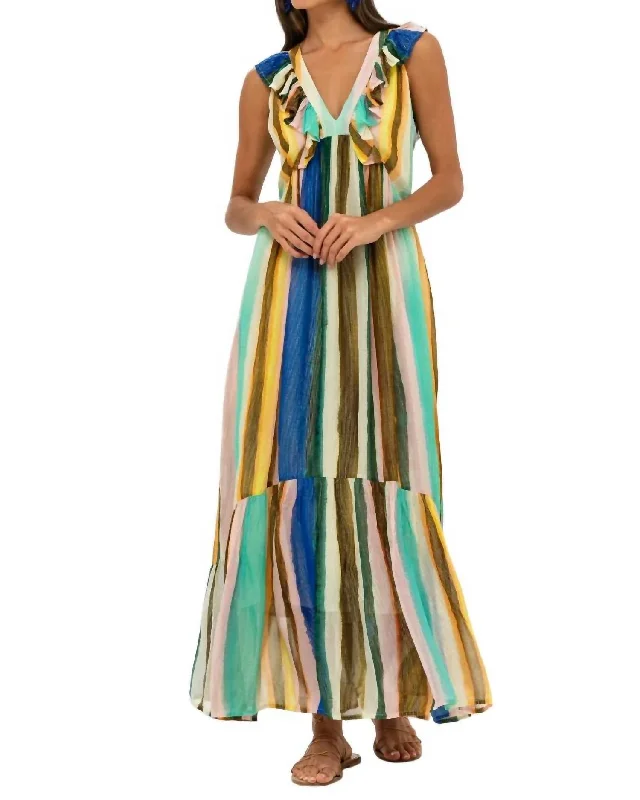 Ruffle V-Neck Maxi Dress In Zanzibar Multi