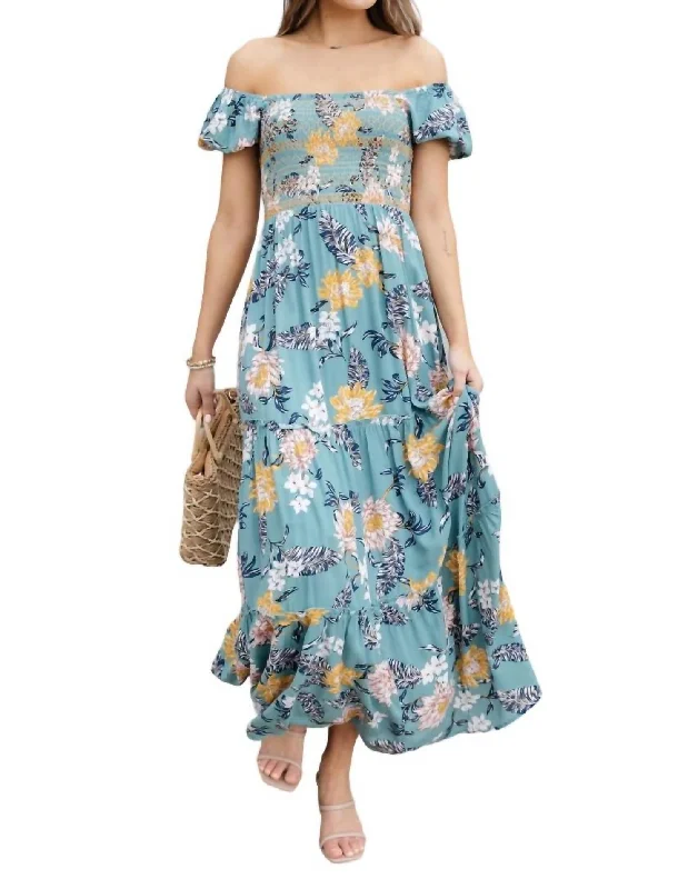 Secret Garden Maxi Dress In Blue