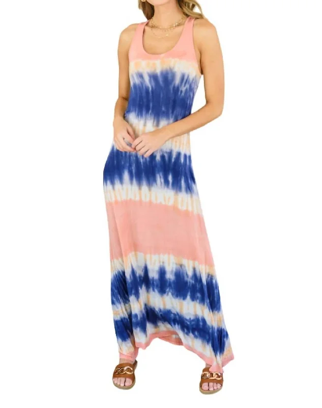 West Coast Maxi Tank Dress In Pink Tie Dye