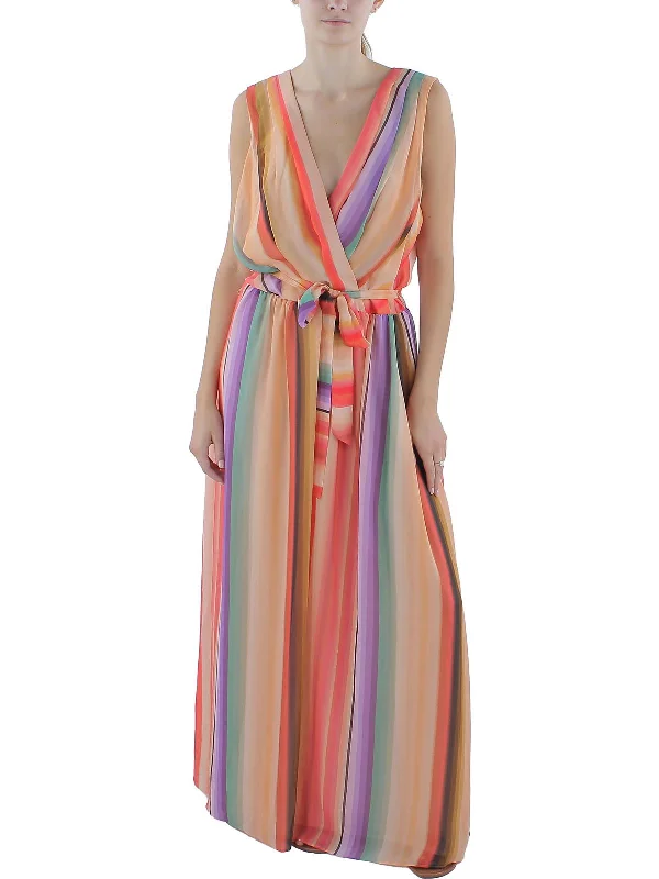 Womens Striped Polyester Maxi Dress