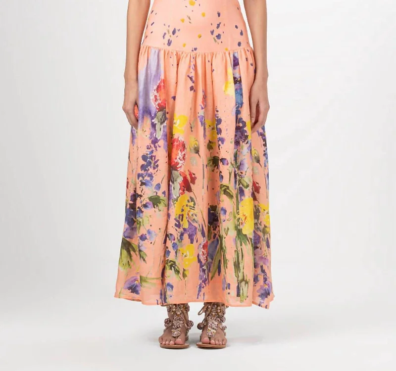 Zaira Maxi Dress In Apricot Spring Garden