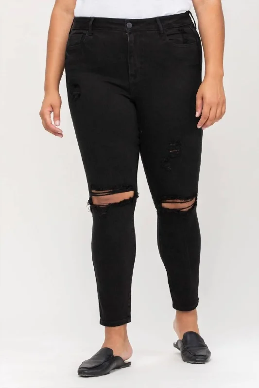 High Rise Distressed Skinny Jean In Black