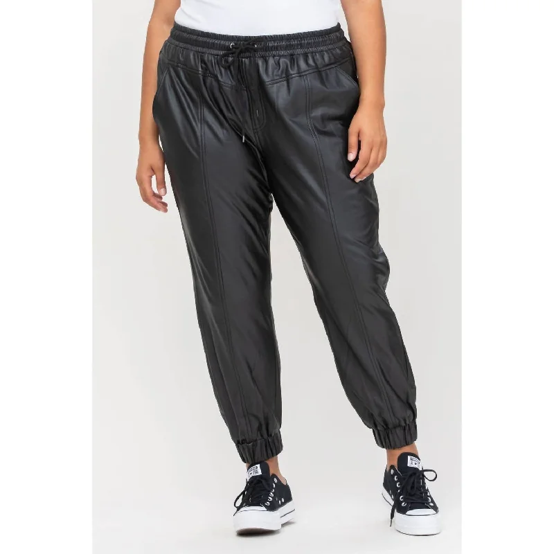 Faux Leather Joggers (Plus) In Black