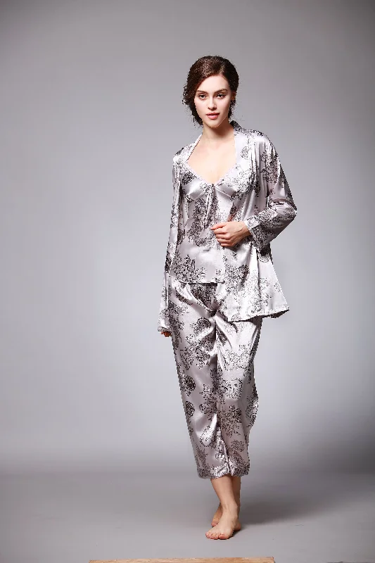 3 Pics Printed Satin Silk Pajama Set TZ013