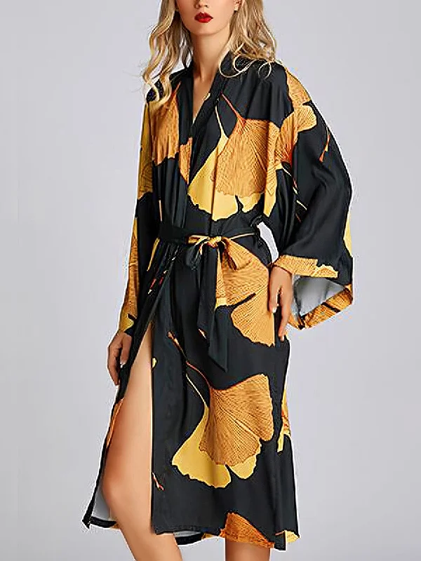 Ice Silk Light Luxury Ginkgo Print Pajama